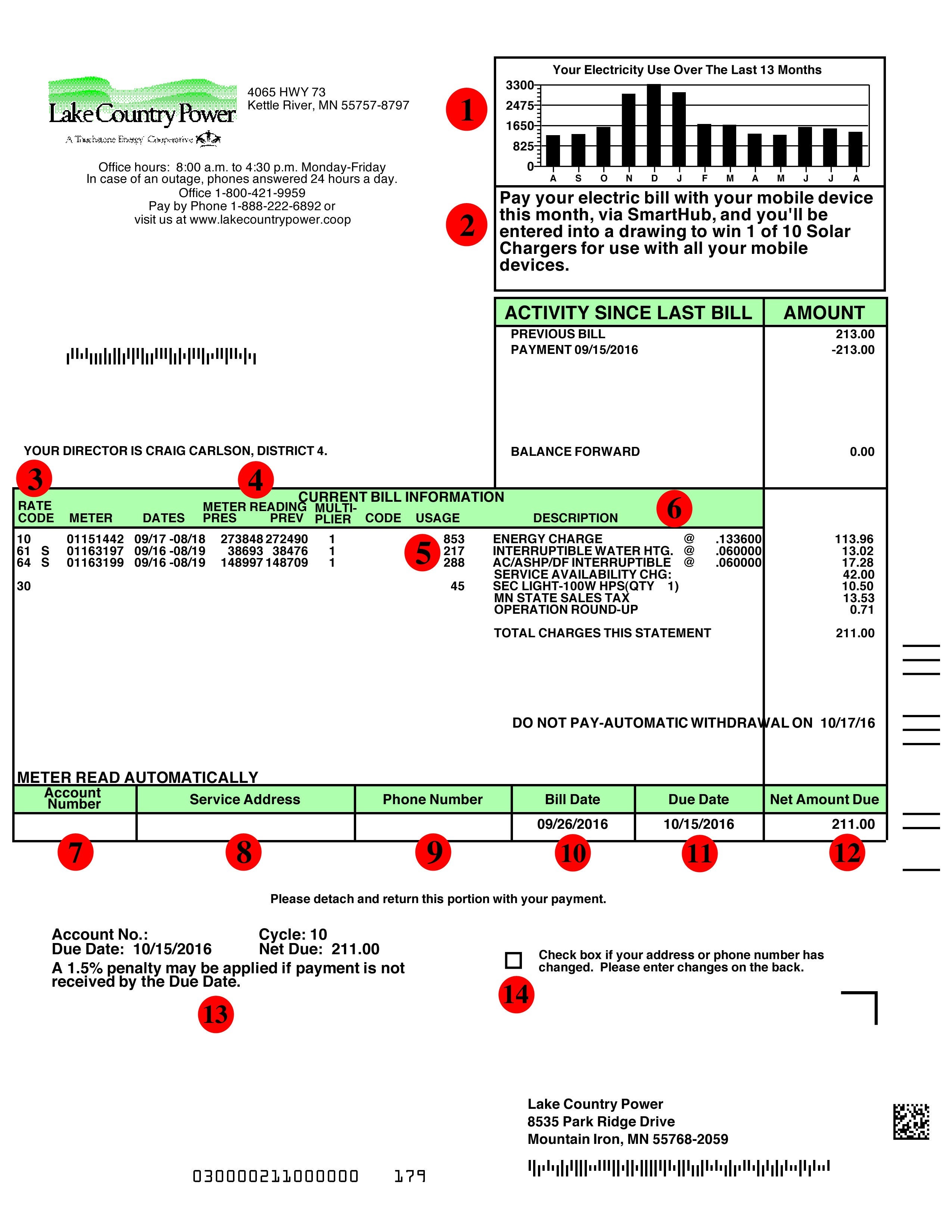Example of a Lake Country Power bill
