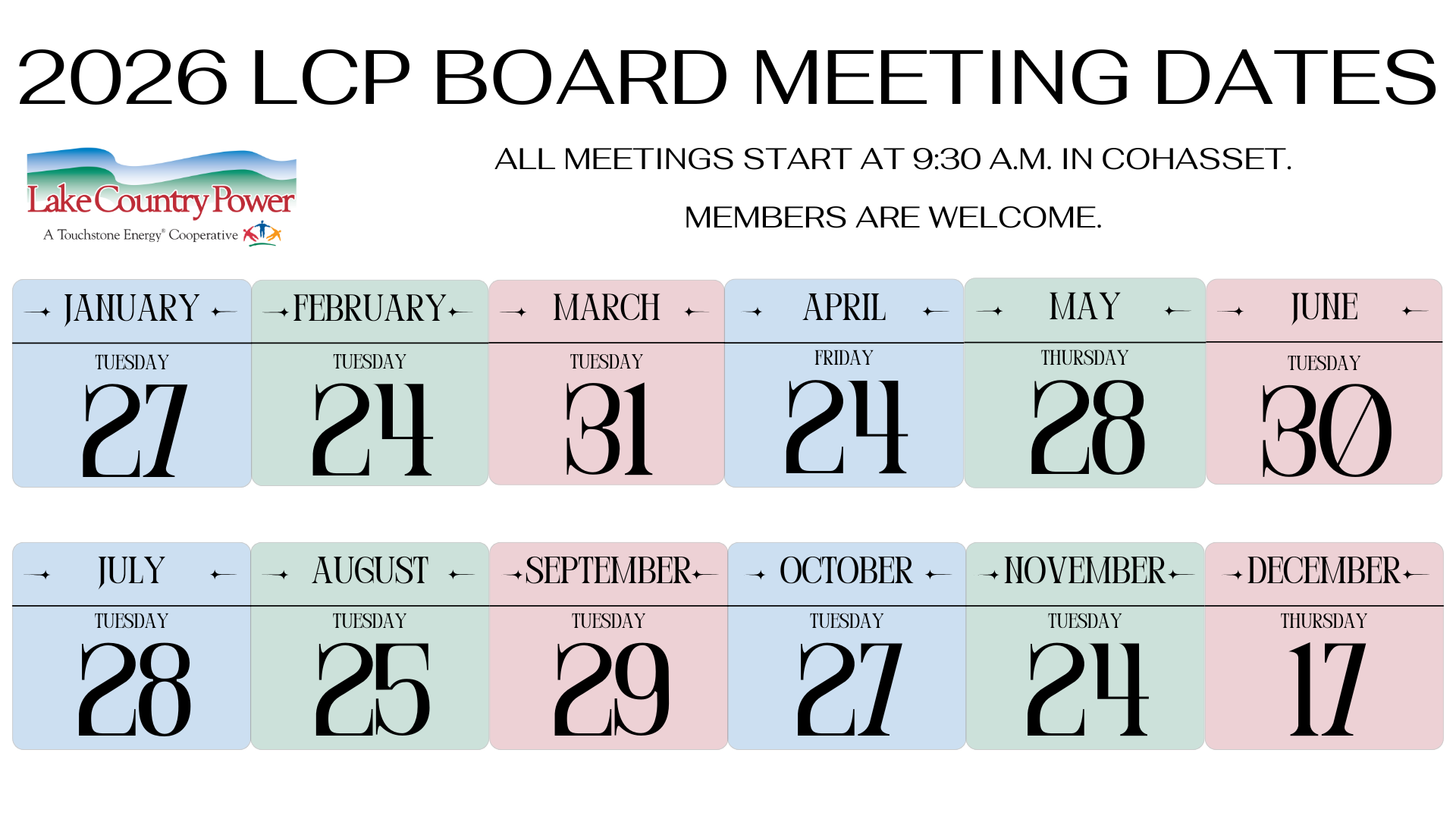 calendar of LCP board meetings