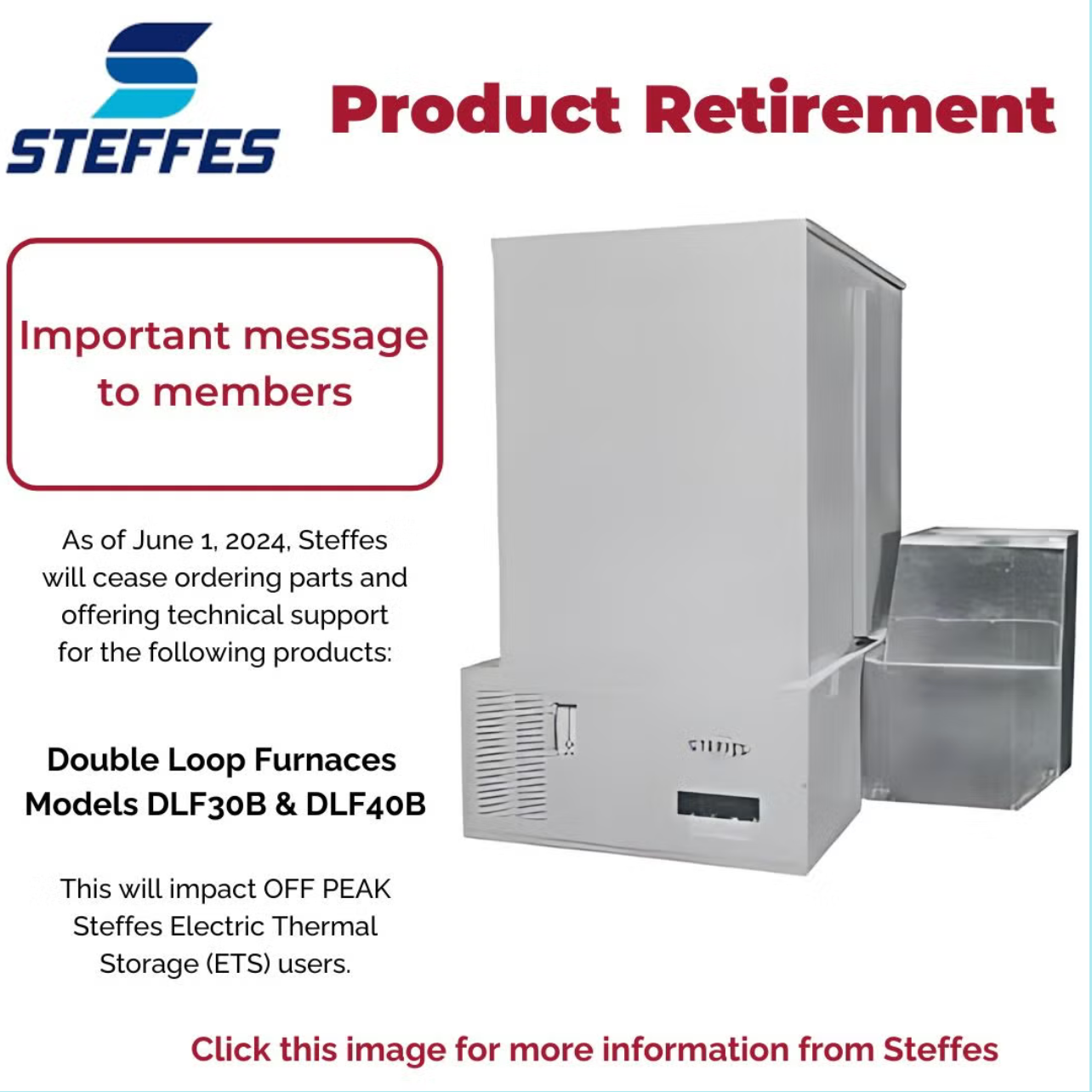 Steffes product retirement with logo and furnace unit