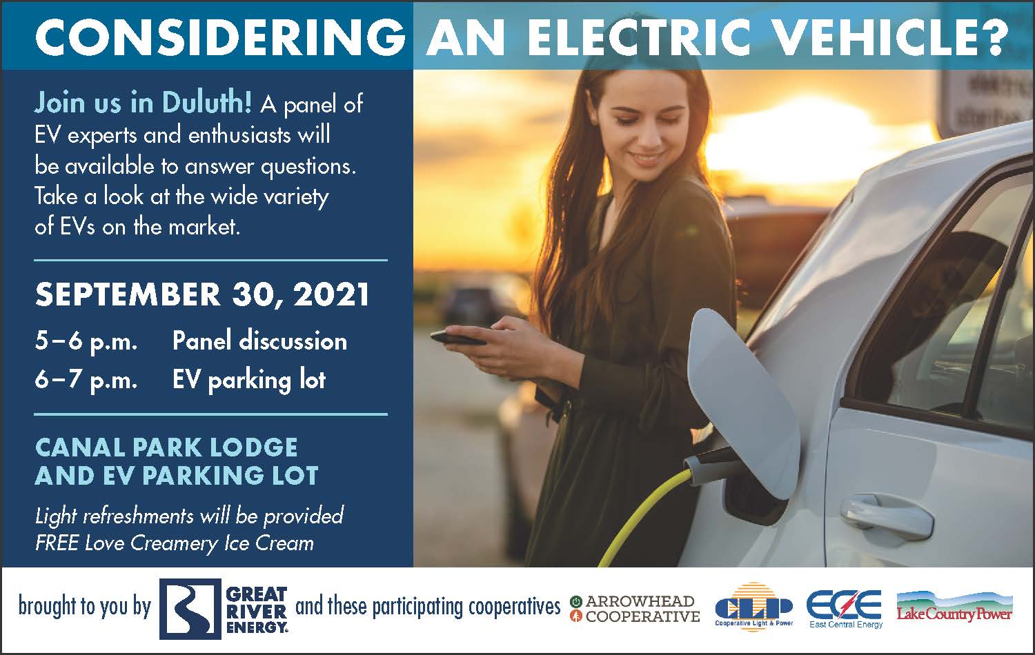Advertisement for 2021 Duluth EV Show and Tell Event.