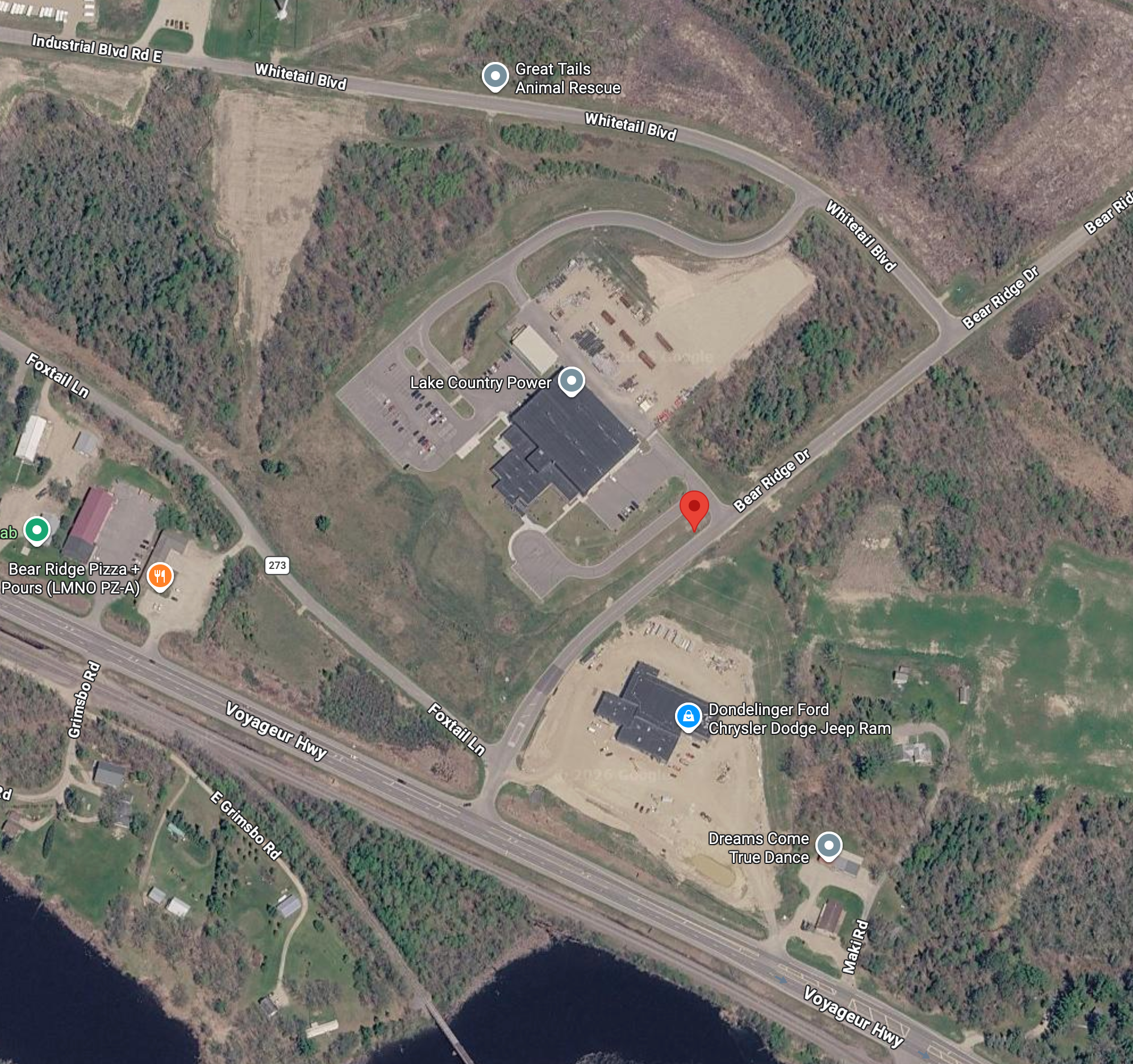 Map showing Lake Country Power Cohasset service center location.