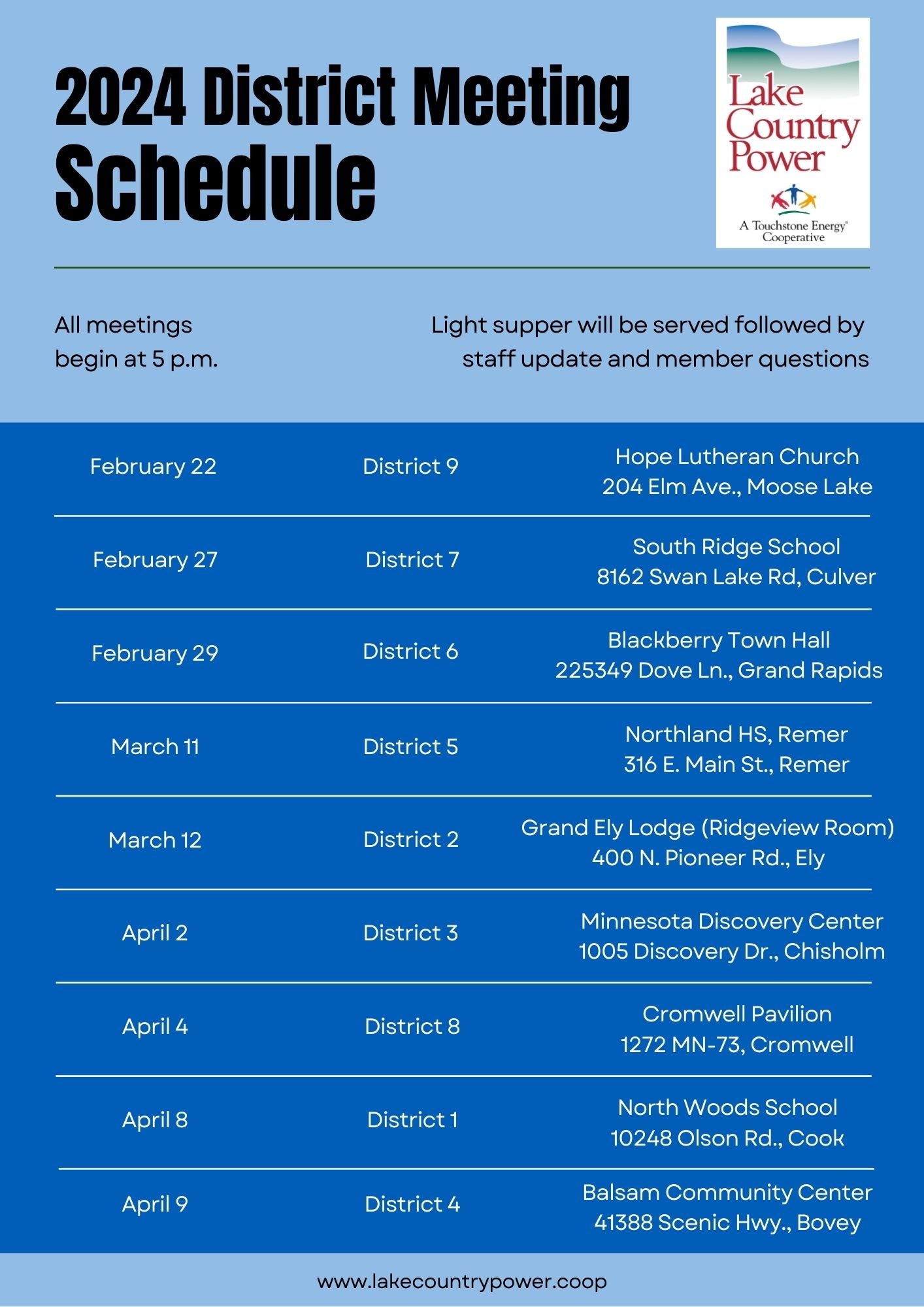 2024 District Meeting schedule