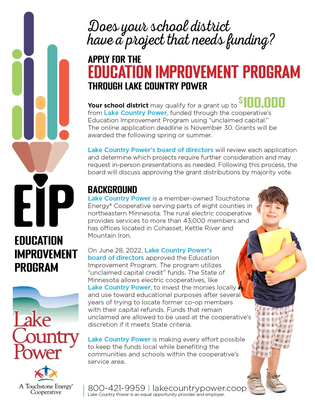 Flyer with information about Education Improvement Program